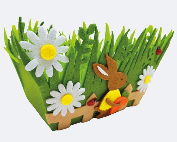Grüner Osterkorb mit Grasoptik 18x14x12cm, mit weißen