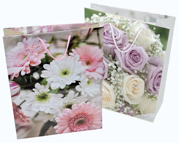 Geschenktasche 23x18cm matt, Gerbera- und Rosenmotiv sort. ,