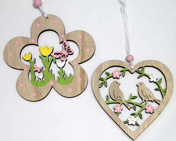 Great wooden flower or heart decorated with colorful flowers