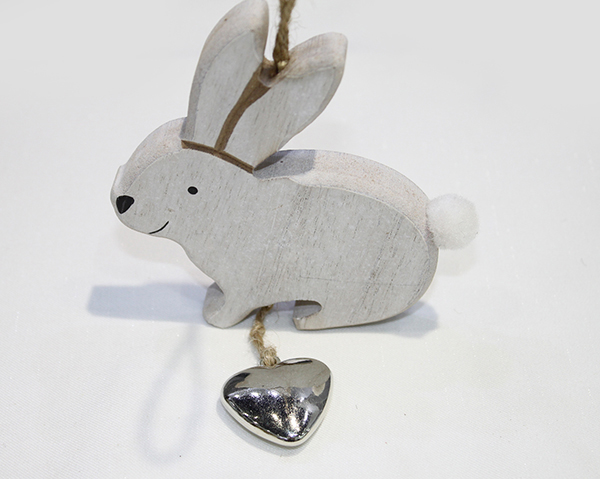 Lapin en bois comme cintre avec un cœur brillant 9x1,2x23cm,