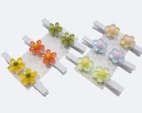 6er-Set Blumenclipse in Pastellfarben 1,8x3,5cm, auf