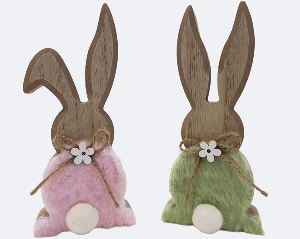 Stehender Hase 15x7x2cm mit flauschigem Kleid in Rosa oder