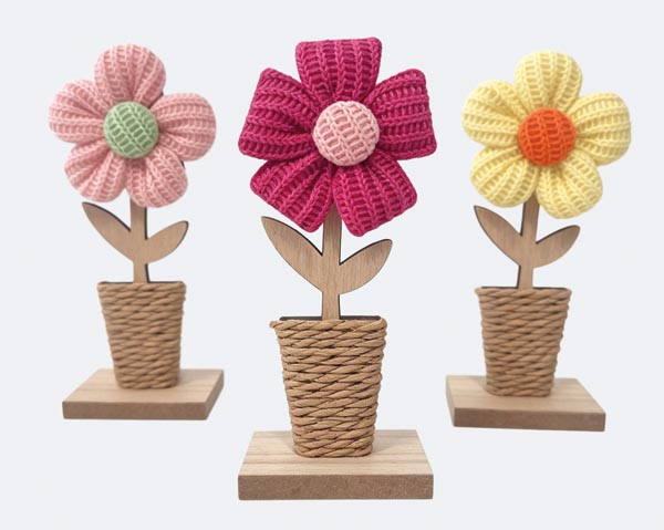 Dekorative Häkel-/Textilblumen 8x4,5x18cm in verschiedenen