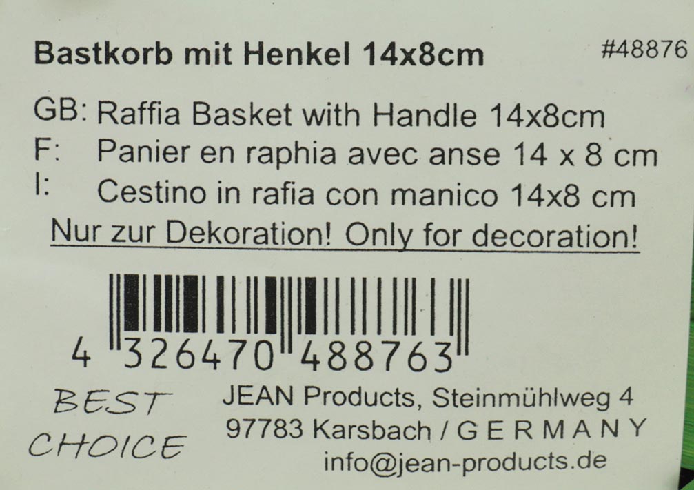 Bastkorb mit Henkel und Seidenschleife 14x8cm