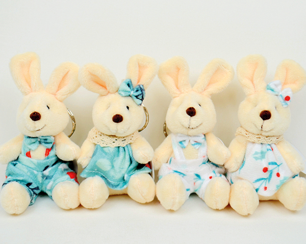 Peluche lapin en tissu coloré 8cm les 4 assorties