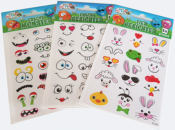 Easter Egg Face Stickers Set of 12, 3f. sorted