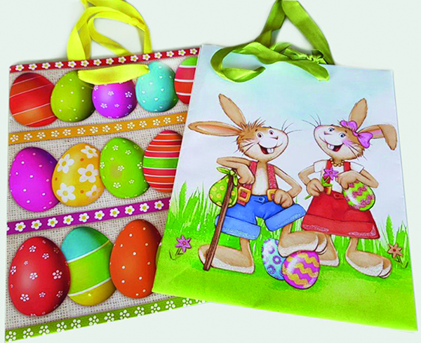 Sac cadeau 23x18cm, brillant, oeuf et lapin 2f