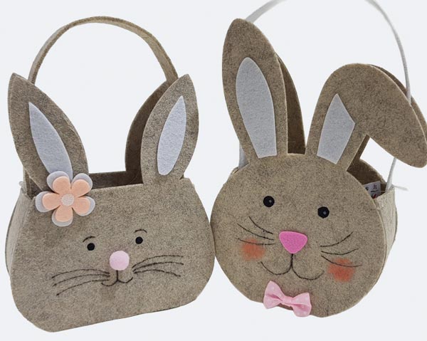 Filz-Hasen-Tasche 16x8x27cm in Naturgrau mit langen Ohren,