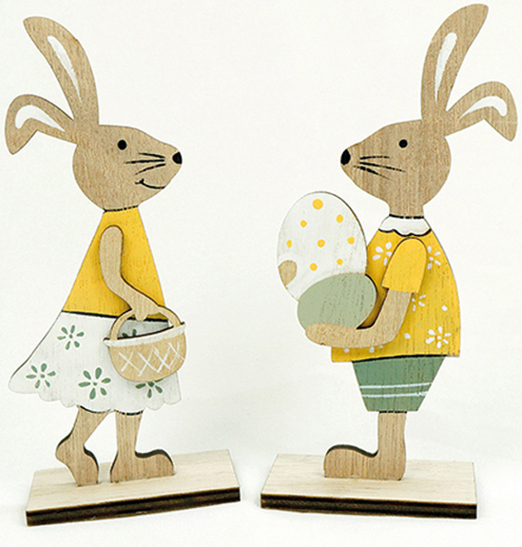 Hase Mädchen und Junge mit Korb oder Ei 15x7,5x4cm, 2 fach