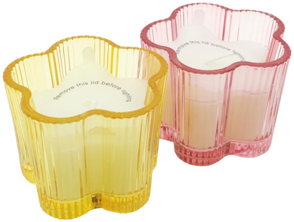 Kerzenglas Blumenform 8x6cm im gestreiften Glas,