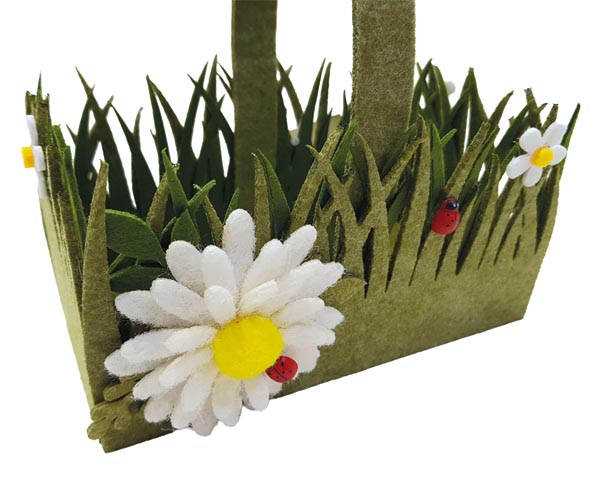 Grüner Filzkorb mit Grasoptik 18x10x10,5cm, weißen