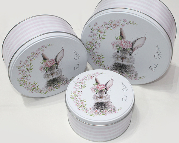 Metal tins set of 3 bunny motif Happy Easter, price per set!