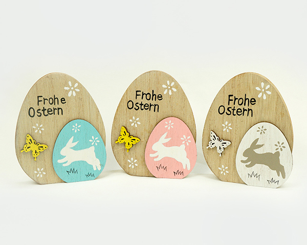 Holzei Frohe Ostern mit Hase und Schmetterling 10x8cm, 2