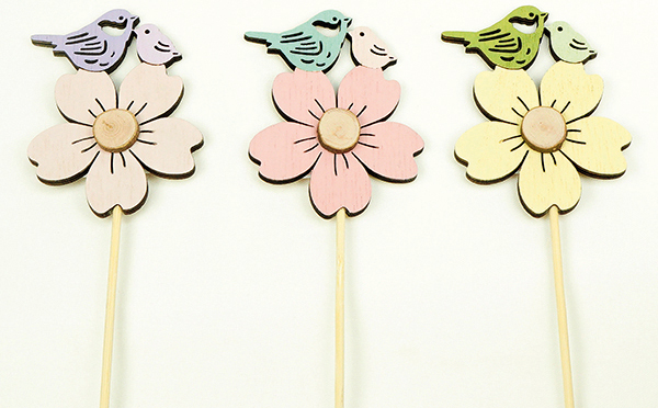 Flower with birds made of wood on a stick 37x6cm, 4