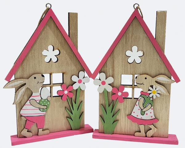Osterhaus aus Holz XL 15x10,3x2cm mit Hasen, Blumen u.