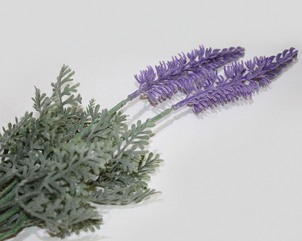 Lavender branch with two large lavender flowers, 46cm long,