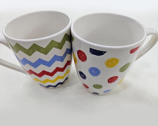 Kaffeebecher Punkte und Streifen sortiert 310ml, 10,5x8,5cm