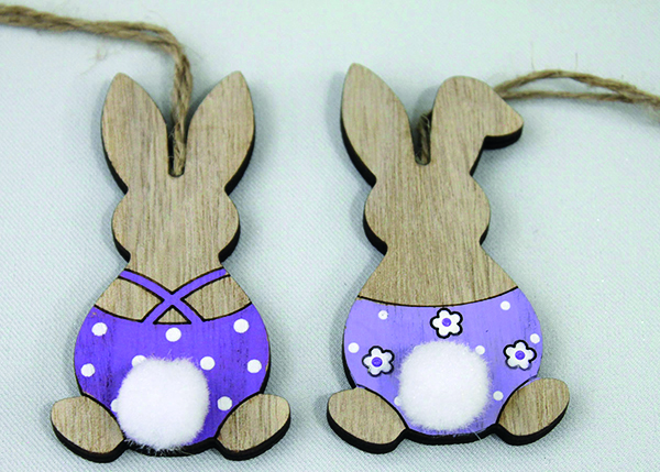 Lapin en bois avec queue douce de 7,5x8x1,4 cm, peint et