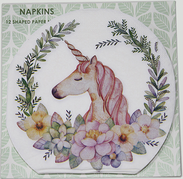 Great design shaped napkins premium unicorn motif, 33x33cm,