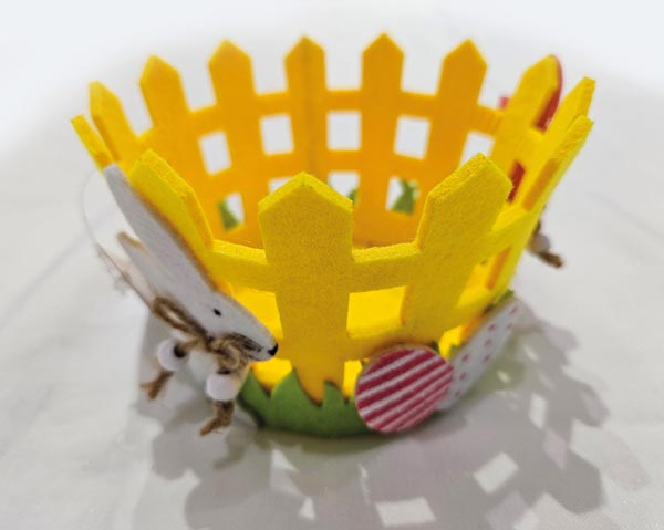 Filzkorb mit Hasenmotiv XL-Größe 13x8,5cm, grasverziert