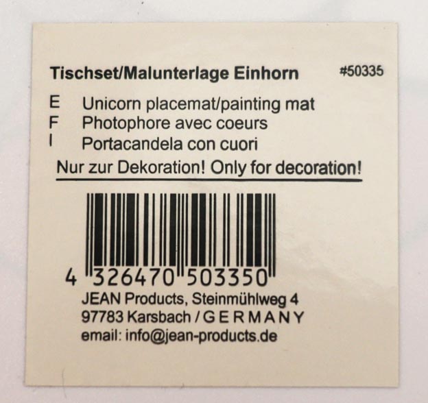 Tischset / Malunterlage Einhorn 38cm rund