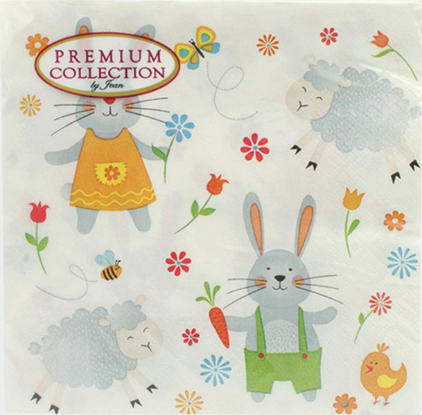 Premium napkins 20 pieces 33x33cm cute bunnies