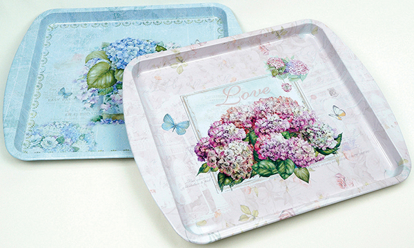 Tray XL made of metal with flower motif 24.5x19.5cm, 2