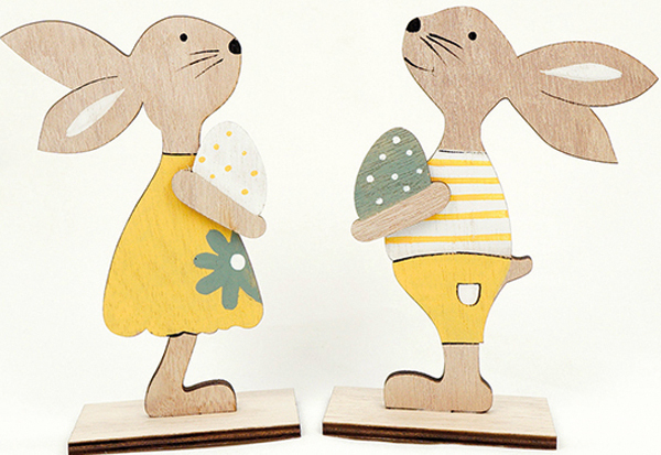 Cute pair of bunnies with egg on a wide stand 15x7.5x4cm, 2