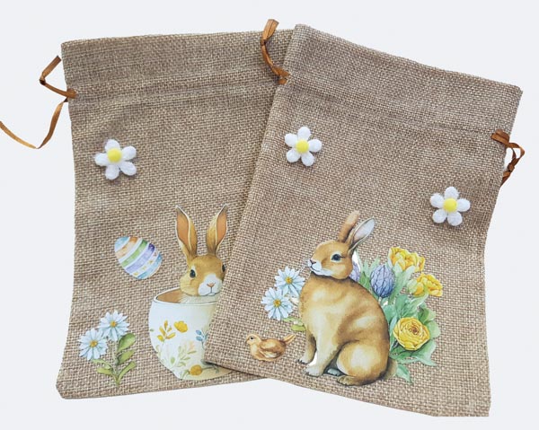 Großer Beutel im Jutedesign 15x21cm mit Frühlings-Motiv aus