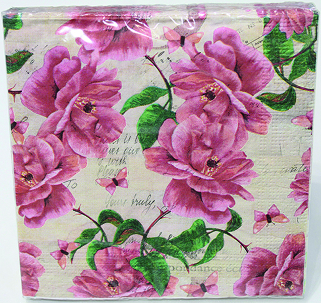 Serviettes premium motif roses, 33x33cm, 3 épaisseurs, pour