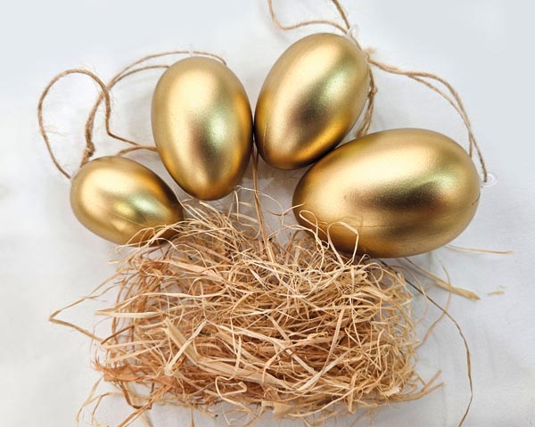 Goldene Eier 14×12×4cm , 4er Set mit Aufhänger