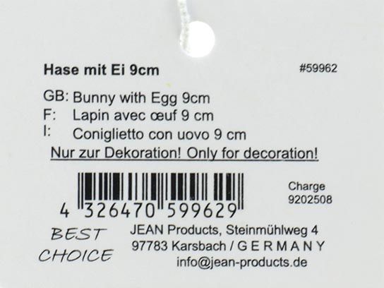 Hase mit Ei 9x4,3cm - aus feinstem Kunstharz