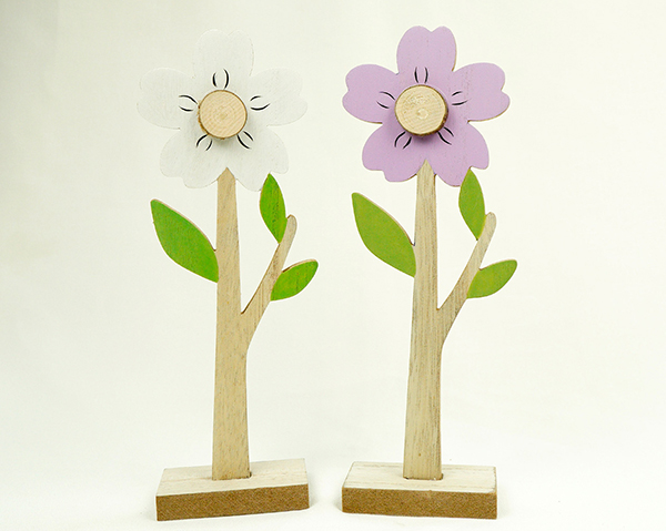 Fleur XL en bois sur support en bois 18x6x3,5cm, 2