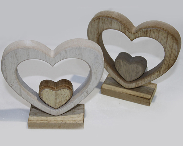 Elegant wooden double heart on Wooden stand 12x3.5x12cm,