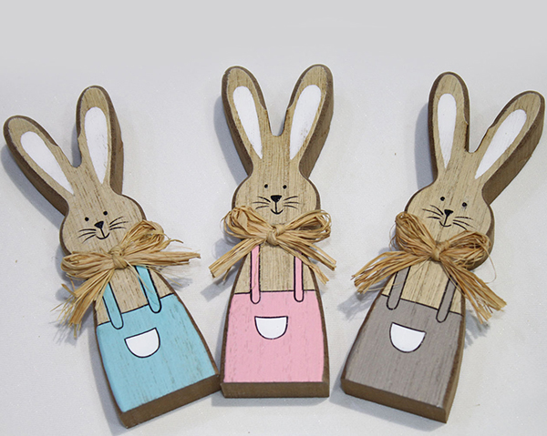 Wooden rabbit with raffia bow for standing 4x1.8x12cm,