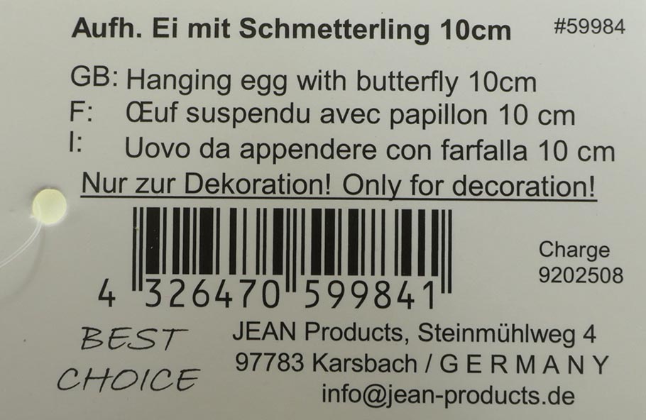 Aufhänger Ei mit Holz-Schmetterling 10,3x8m, mit toller