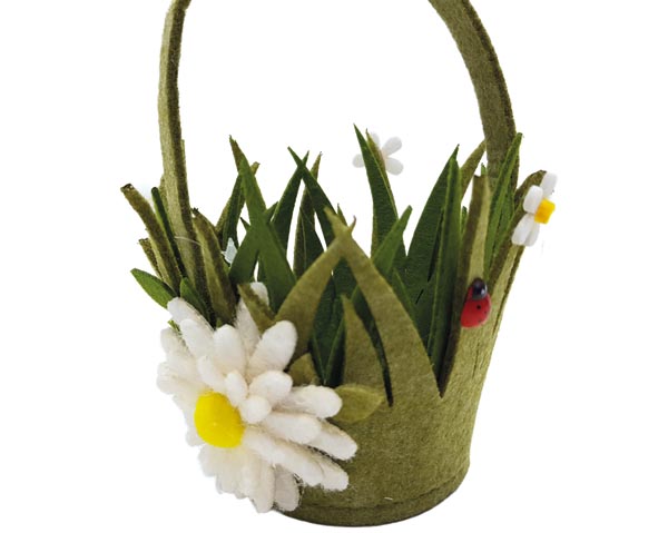 Grüner Filzkorb mit Grasoptik 18x10x11cm, mit Margeriten und
