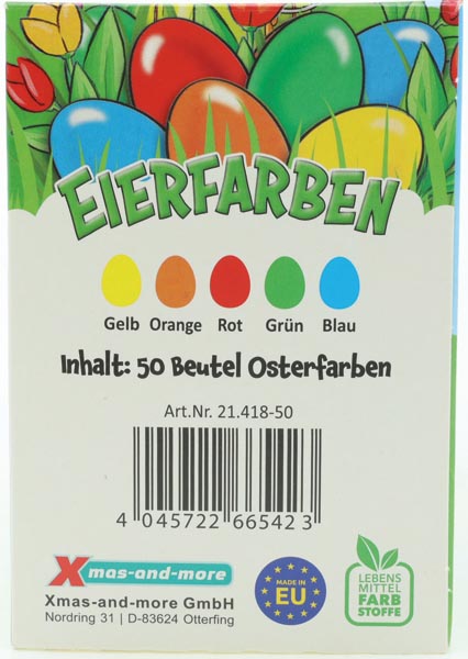 Easter eggs powder colors 5 col. in 50pcs display