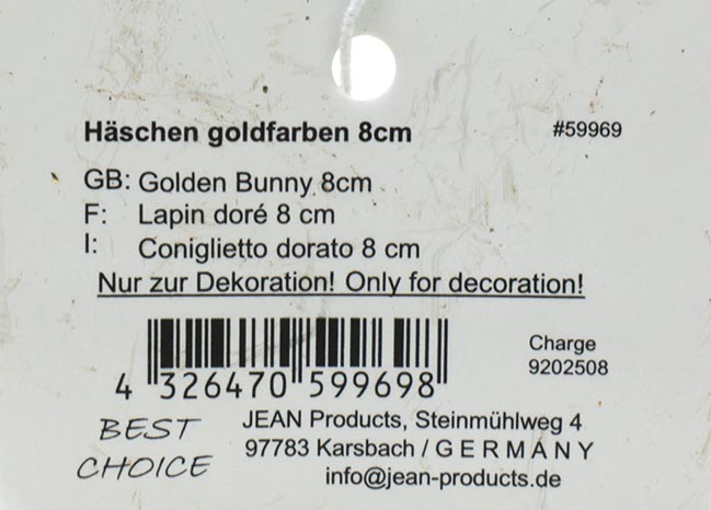 Häschen goldfarben 8,1x4,8cm aus feinstem Kunstharz