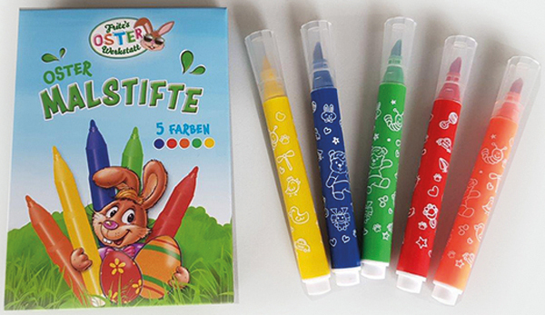 Set of 5 Easter crayons, packed in a folding box,