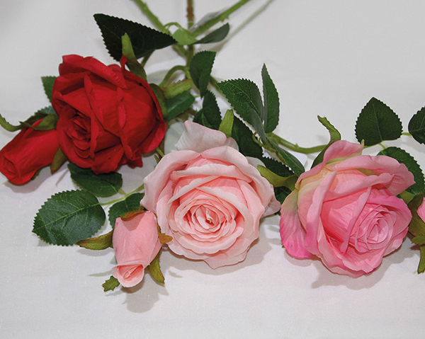 Rose branches with 2 flowers, 48x9cm, in three colors