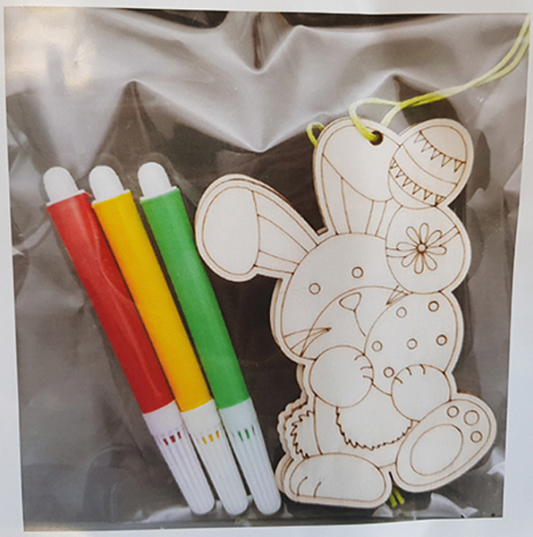 Painting set with wooden bunny and 4 fiber pens, great