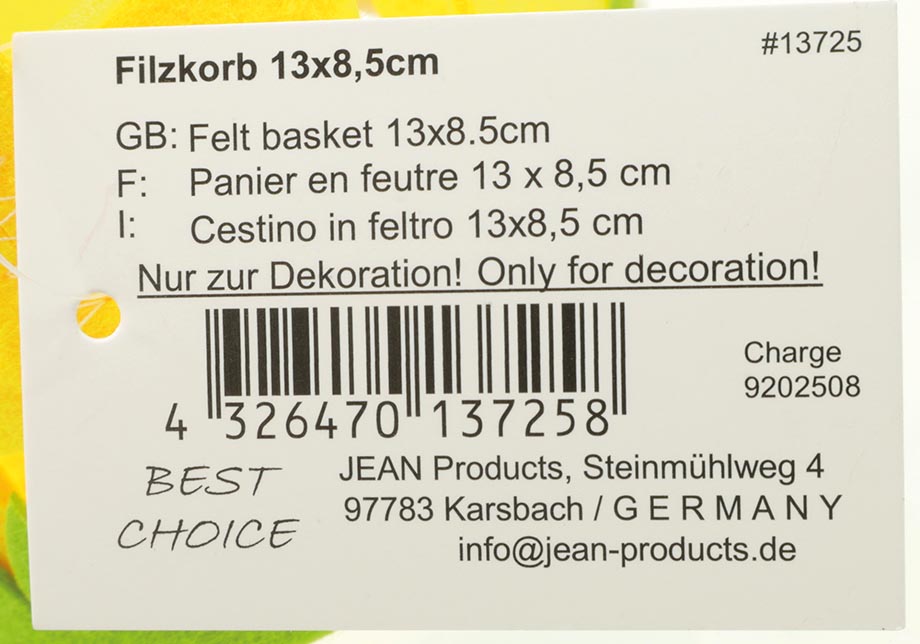 Filzkorb mit Hasenmotiv 13x8,5cm,grasverziert