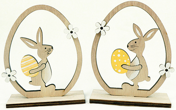 Wooden bunny with egg in a wooden egg on a stand 12x10x4cm,