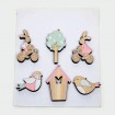 Wooden decoration 5 pieces, each 4x4cm, bunny and