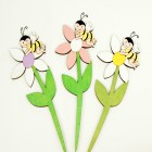 Flower plug made of wood flower with wooden bee 20x8cm, 3