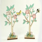 Tree with flowers bees and grass made of wood XL on a stand
