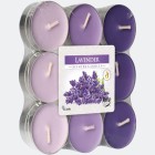 Tealights fragrance 18s lavender in block pack.