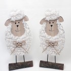 Woodensheep 15x8x3cm with white fur, 2 assorted