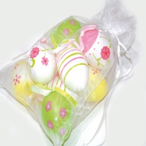 Easter eggs plastic w. motif, set of 8,each 6cm